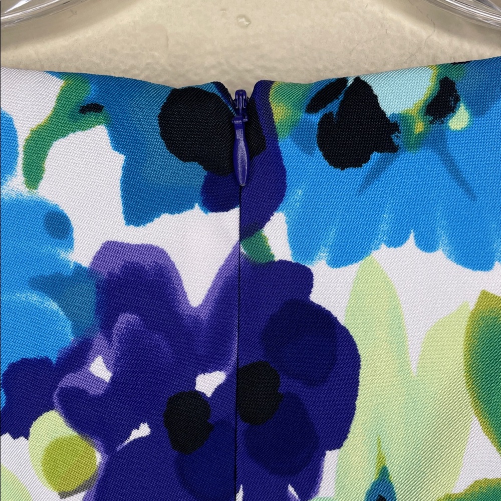 DRESSBARN Purple & Blue Watercolor Floral Empire Waist A-Line Skirt Size 8 - Picture 9 of 11
